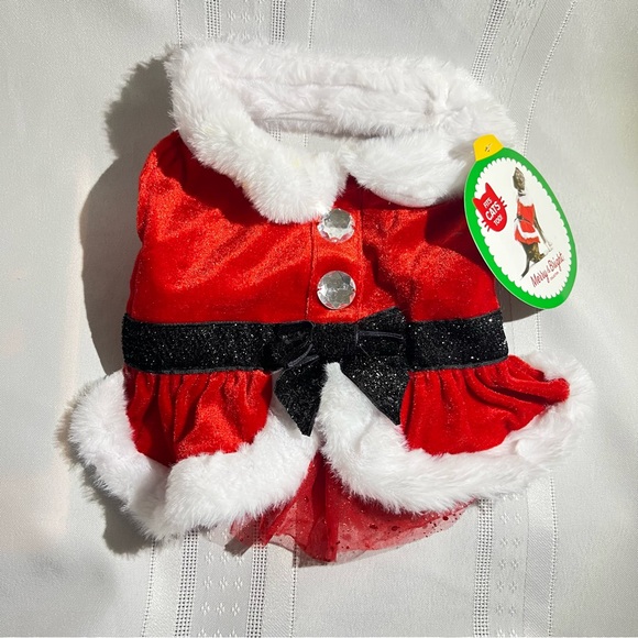 Merry & Bright Costume Dog XS Pet Mrs Claus Christmas Dress Xmas Bling - Picture 1 of 13